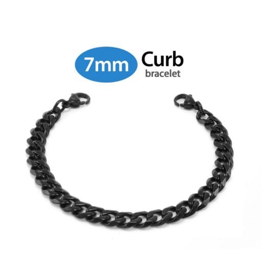 7mm Curb Link Stainless Steel Black Finish Replacement / Add-on Bracelet (bracelet only - tag not included) - BRAC-CB7