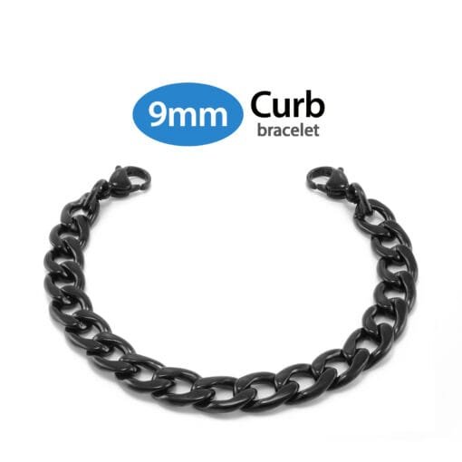 9mm Curb Link Stainless Steel Black Finish Replacement / Add-on Bracelet (bracelet only - tag not included) - BRAC-CB9