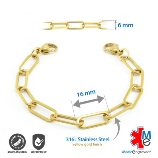 6mm Paperclip Link in Stainless Steel Yellow Gold Finish - Replacement / Add-on Bracelet (bracelet only - tag not included) - BRAC-PCG6 - Image 2