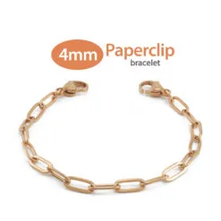 4mm Paperclip Link in Stainless Steel Rose Gold Finish - Replacement / Add-on Bracelet (bracelet only - tag not included) - BRAC-PCR4
