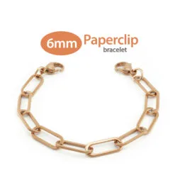 6mm Paperclip Link in Stainless Steel Rose Gold Finish - Replacement / Add-on Bracelet (bracelet only - tag not included) - BRAC-PCR6