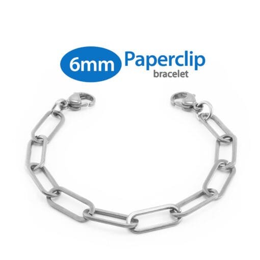 6mm Paperclip Link in Stainless Steel - Replacement / Add-on Bracelet (bracelet only - tag not included) - BRAC-PCS6