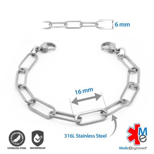 6mm Paperclip Link in Stainless Steel - Replacement / Add-on Bracelet (bracelet only - tag not included) - BRAC-PCS6 - Image 2