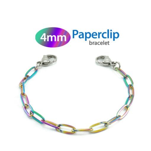 4mm Paperclip Link in Stainless Steel Rainbow Finish - Replacement / Add-on Bracelet (bracelet only - tag not included) - BRAC-PCSR4