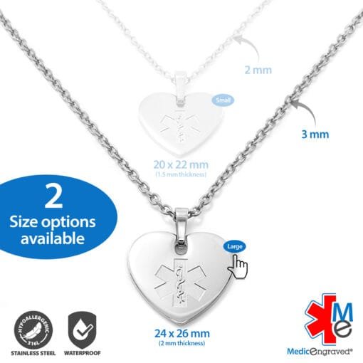 MHPM-SRD - 316L Stainless Steel 24x26mm Red Heart Necklace with Custom sized 3mm Oval Link Chain - Engraving Included - Image 5