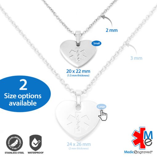 MHST-SPK - 316L Stainless Steel 20x22mm Pink Heart Necklace with Custom sized 2mm Oval Link Chain - Engraving Included - Image 5