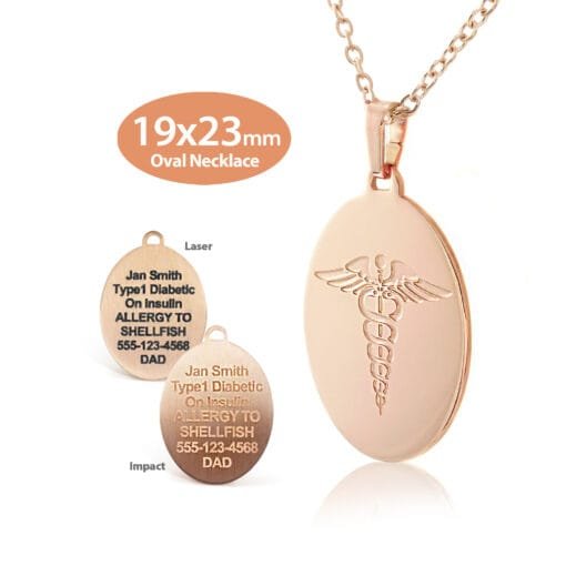 LOST-REM - 316L Stainless Steel 19x23mm Embossed Oval Necklace with Custom sized 2mm Curb Link Chain - Engraving Included