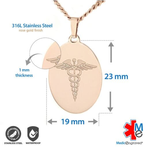 LOST-REM - 316L Stainless Steel 19x23mm Embossed Oval Necklace with Custom sized 2mm Curb Link Chain - Engraving Included - Image 3