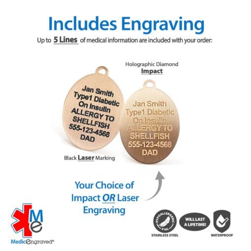 LOST-REM - 316L Stainless Steel 19x23mm Embossed Oval Necklace with Custom sized 2mm Curb Link Chain - Engraving Included - Image 2