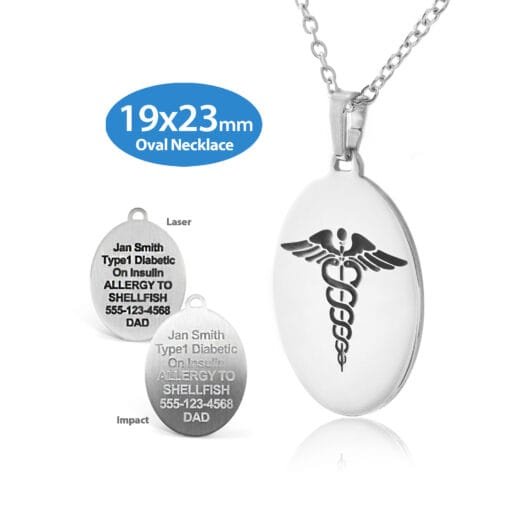 LOST-SBK - 316L Stainless Steel 19x23mm Black Oval Necklace with Custom sized 2mm Curb Link Chain - Engraving Included