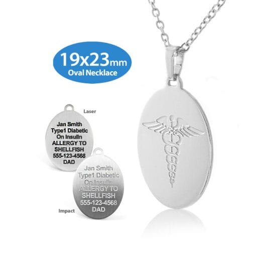 LOST-SEM - 316L Stainless Steel 19x23mm Embossed Oval Necklace with Custom sized 2mm Curb Link Chain - Engraving Included