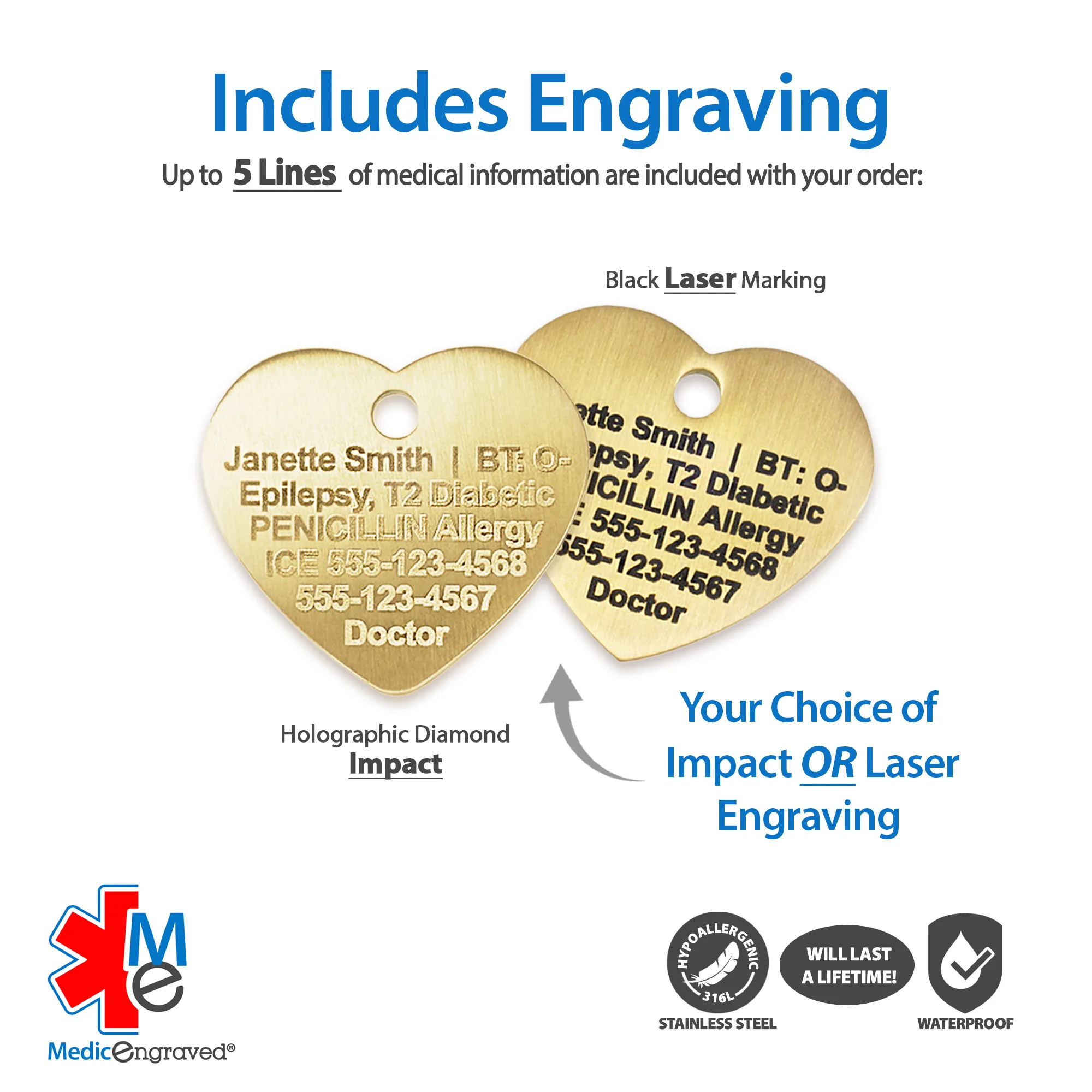 MHPM-GRD - 316L Stainless Steel 24x26mm Red Yellow Gold Finish Heart Necklace with Custom sized 3mm Oval Link Chain - Engraving Included - Image 2