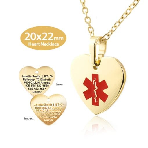 MHST-GRD - 316L Stainless Steel 20x22mm Red Yellow Gold Finish Heart Necklace with Custom sized 2mm Oval Link Chain - Engraving Included