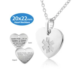 MHST-SEM - 316L Stainless Steel 20x22mm Embossed Heart Necklace with Custom sized 2mm Oval Link Chain - Engraving Included