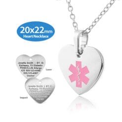 MHST-SPK - 316L Stainless Steel 20x22mm Pink Heart Necklace with Custom sized 2mm Oval Link Chain - Engraving Included