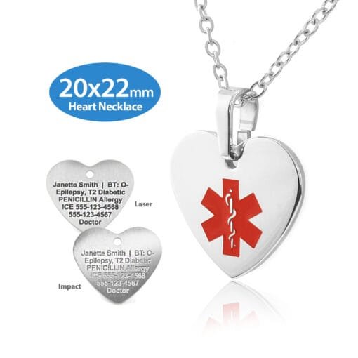 MHST-SRD - 316L Stainless Steel 20x22mm Red Heart Necklace with Custom sized 2mm Oval Link Chain - Engraving Included