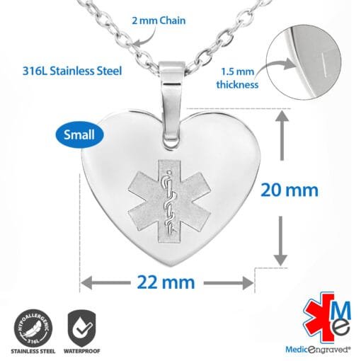 MHST-SRD - 316L Stainless Steel 20x22mm Red Heart Necklace with Custom sized 2mm Oval Link Chain - Engraving Included - Image 3