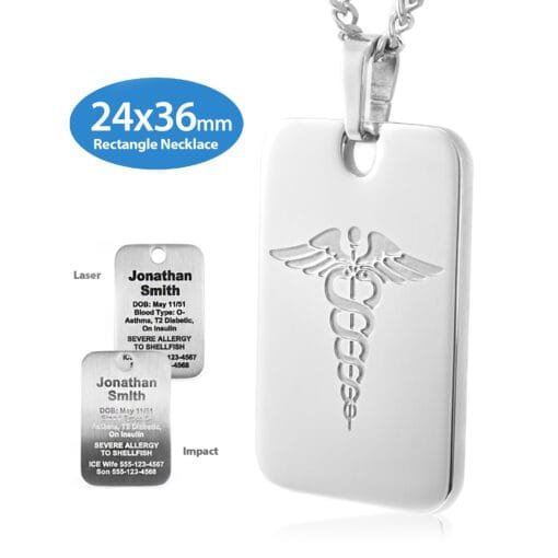 MRP-SEM - 316L Stainless Steel 24x36mm Embossed Rectangle Necklace with Custom sized 3mm Curb Link Chain - Engraving Included