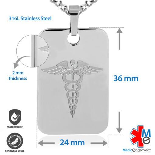 MRP-SEM - 316L Stainless Steel 24x36mm Embossed Rectangle Necklace with Custom sized 3mm Curb Link Chain - Engraving Included - Image 3