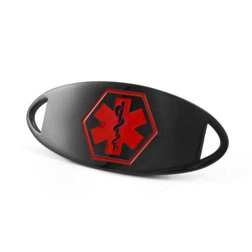 Medical ID Tag in 316L Stainless Steel Black Finish with Red Enamel Logo (TAG-BRD1)