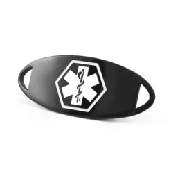 Medical ID Tag in 316L Stainless Steel Black Finish with White Enamel Logo (TAG-BWT1)