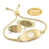 Bolo Bracelet in Stainless Steel Yellow Gold Finish with Medical ID Tag - 2mm (BG2_1)