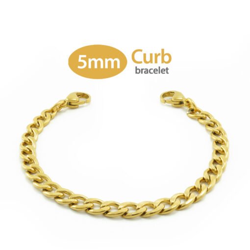 5mm Curb Link Stainless Steel Replacement / Add-on Bracelet in Yellow Gold finish (bracelet only - tag not included) - BRAC-CG5