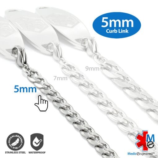 5mm Curb Link Stainless Steel Replacement / Add-on Bracelet (bracelet only - tag not included) - BRAC-CS5 - Image 3