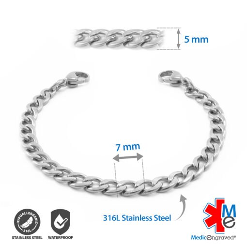 5mm Curb Link Stainless Steel Replacement / Add-on Bracelet (bracelet only - tag not included) - BRAC-CS5 - Image 2