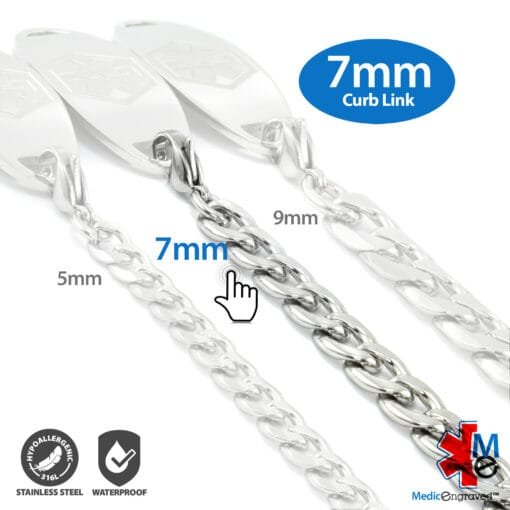 7mm Curb Link Stainless Steel Replacement / Add-on Bracelet (bracelet only - tag not included) - BRAC-CS7 - Image 3