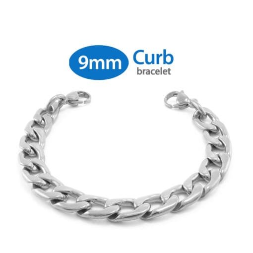 9mm Curb Link Stainless Steel Replacement / Add-on Bracelet (bracelet only - tag not included) - BRAC-CS9