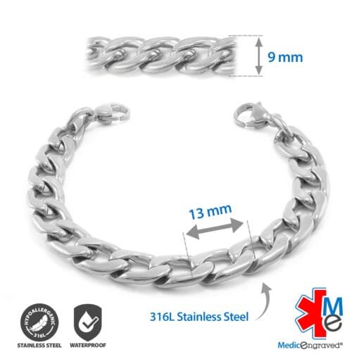 9mm Curb Link Stainless Steel Replacement / Add-on Bracelet (bracelet only - tag not included) - BRAC-CS9 - Image 2