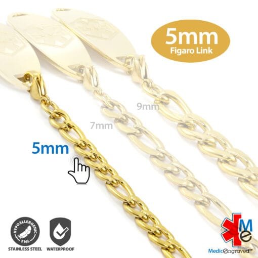 5mm Curb Link Stainless Steel Replacement / Add-on Bracelet in Yellow Gold finish (bracelet only - tag not included) - BRAC-CG5 - Image 3