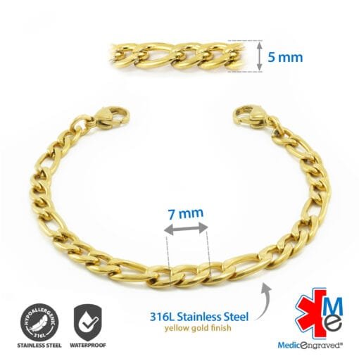 5mm Curb Link Stainless Steel Replacement / Add-on Bracelet in Yellow Gold finish (bracelet only - tag not included) - BRAC-CG5 - Image 2