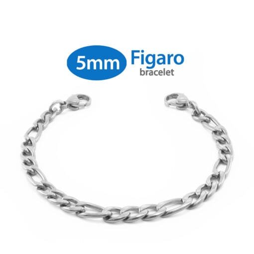 5mm Figaro Link Stainless Steel Replacement / Add-on Bracelet (bracelet only - tag not included) - BRAC-FS5