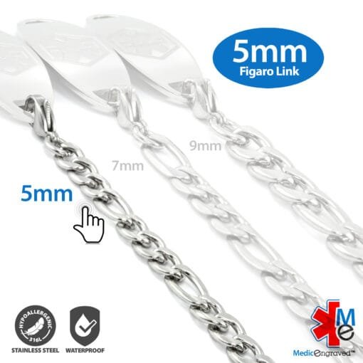 5mm Figaro Link Stainless Steel Replacement / Add-on Bracelet (bracelet only - tag not included) - BRAC-FS5 - Image 3