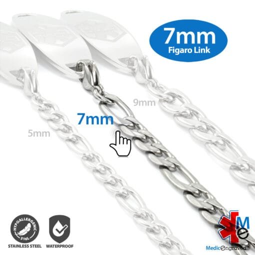 7mm Figaro Link Stainless Steel Replacement / Add-on Bracelet (bracelet only - tag not included) - BRAC-FS7 - Image 3