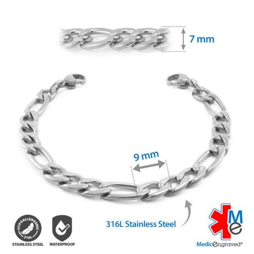 7mm Figaro Link Stainless Steel Replacement / Add-on Bracelet (bracelet only - tag not included) - BRAC-FS7 - Image 2