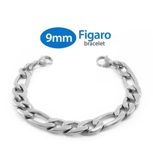 9mm Figaro Link Stainless Steel Replacement / Add-on Bracelet (bracelet only - tag not included) - BRAC-FS9