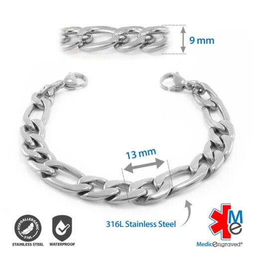 9mm Figaro Link Stainless Steel Replacement / Add-on Bracelet (bracelet only - tag not included) - BRAC-FS9 - Image 2