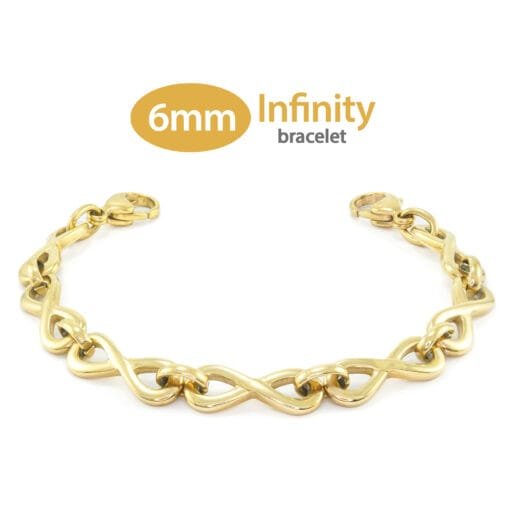 6mm Infinity Link Stainless Steel Replacement / Add-on Bracelet in Yellow Gold finish (bracelet only - tag not included) - BRAC-IFG6