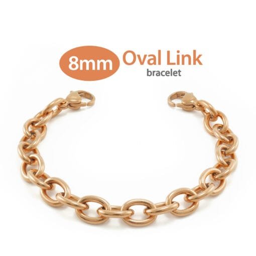 8mm Oval Link Stainless Steel Replacement / Add-on Bracelet in Rose Gold finish (bracelet only - tag not included) - BRAC-LR8