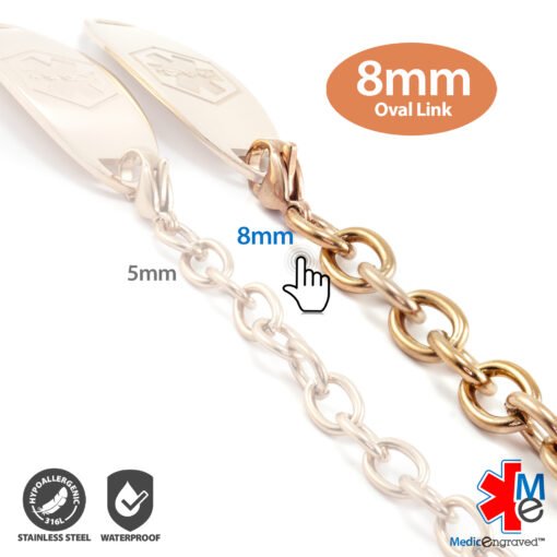 8mm Oval Link Stainless Steel Replacement / Add-on Bracelet in Rose Gold finish (bracelet only - tag not included) - BRAC-LR8 - Image 3