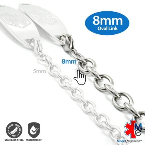 8mm Oval Link Stainless Steel Replacement / Add-on Bracelet (bracelet only - tag not included) - BRAC-LS8 - Image 3