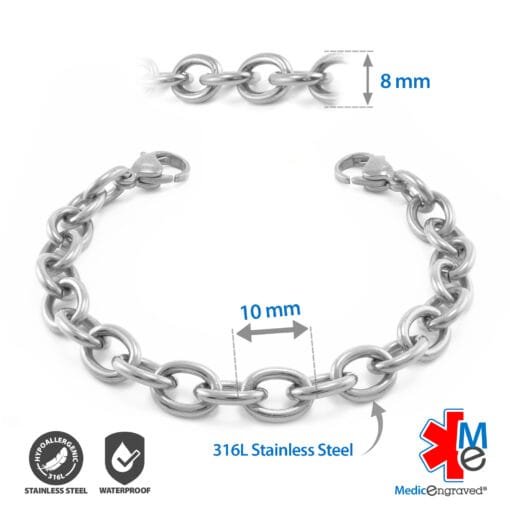 8mm Oval Link Stainless Steel Replacement / Add-on Bracelet (bracelet only - tag not included) - BRAC-LS8 - Image 2