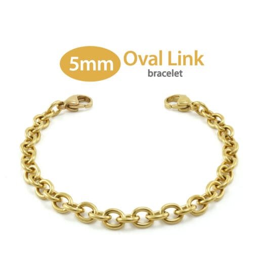 5mm Oval Link Stainless Steel Replacement / Add-on Bracelet in Yellow Gold finish (bracelet only - tag not included) - BRAC-SG5