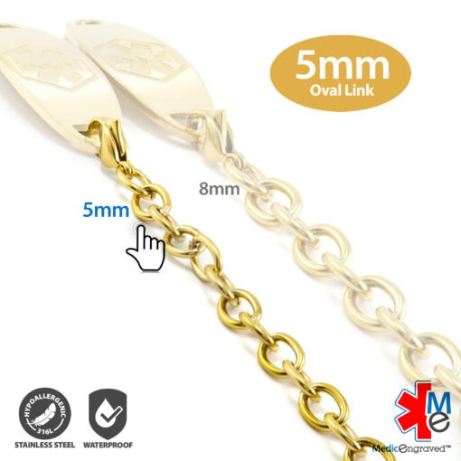 5mm Oval Link Stainless Steel Replacement / Add-on Bracelet in Yellow Gold finish (bracelet only - tag not included) - BRAC-SG5 - Image 3