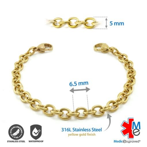 5mm Oval Link Stainless Steel Replacement / Add-on Bracelet in Yellow Gold finish (bracelet only - tag not included) - BRAC-SG5 - Image 2