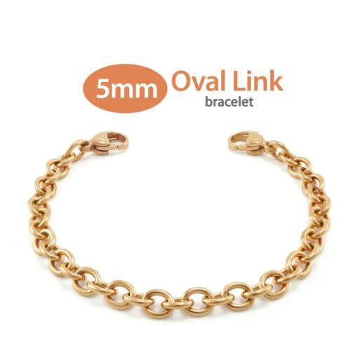 5mm Oval Link Stainless Steel Replacement / Add-on Bracelet in Rose Gold finish (bracelet only - tag not included) - BRAC-SR5