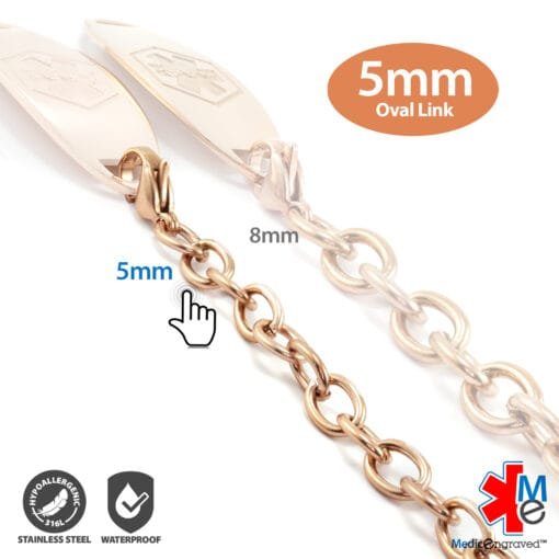 5mm Oval Link Stainless Steel Replacement / Add-on Bracelet in Rose Gold finish (bracelet only - tag not included) - BRAC-SR5 - Image 3